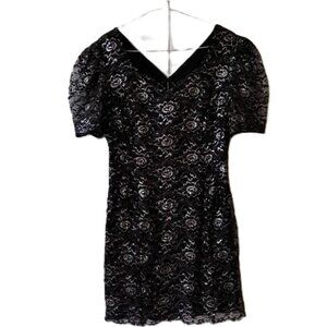 Vintage 60s Cocktail Party Dress 35"B Black Silver Lace